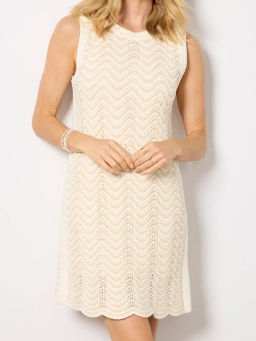 NWOT Evereve Charlie Sleeveless Sweater Mini Dress, Scalloped Hem - Womens Large